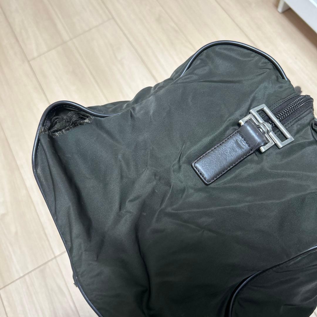 【ダメージあり】PRADA ナイロンボストンバッグ　ダークブラウン、カーキ