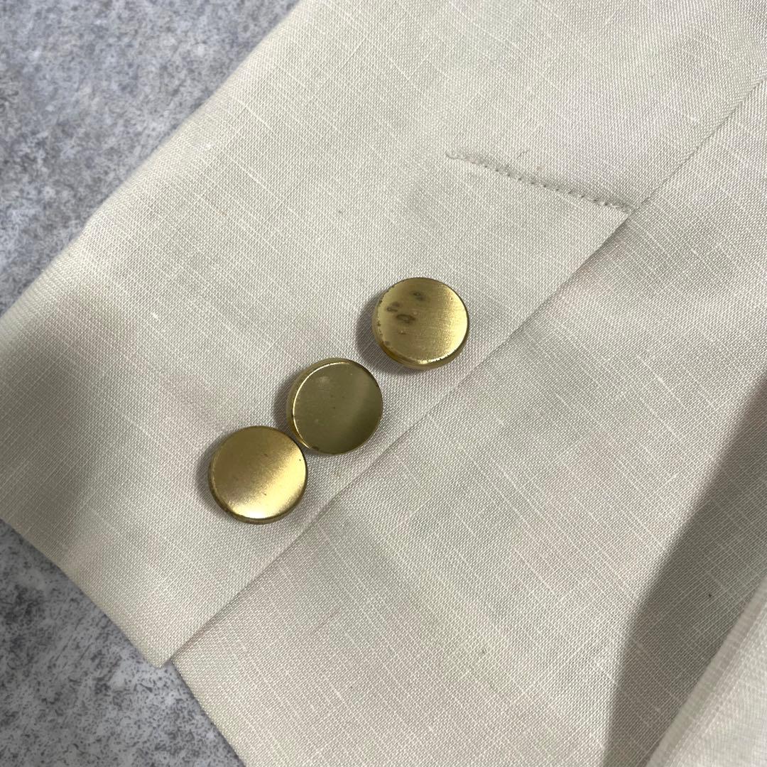 美品 22SS ノーブル 麻ストレッチダブルブレストジャケット 金ボタン 38