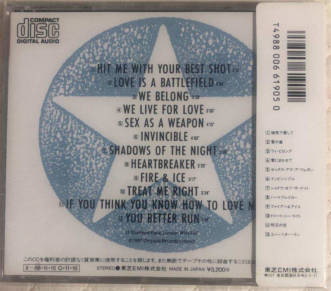 帯付き！国内盤！Pat Benatar/ BEST SHOTS/ 1987年