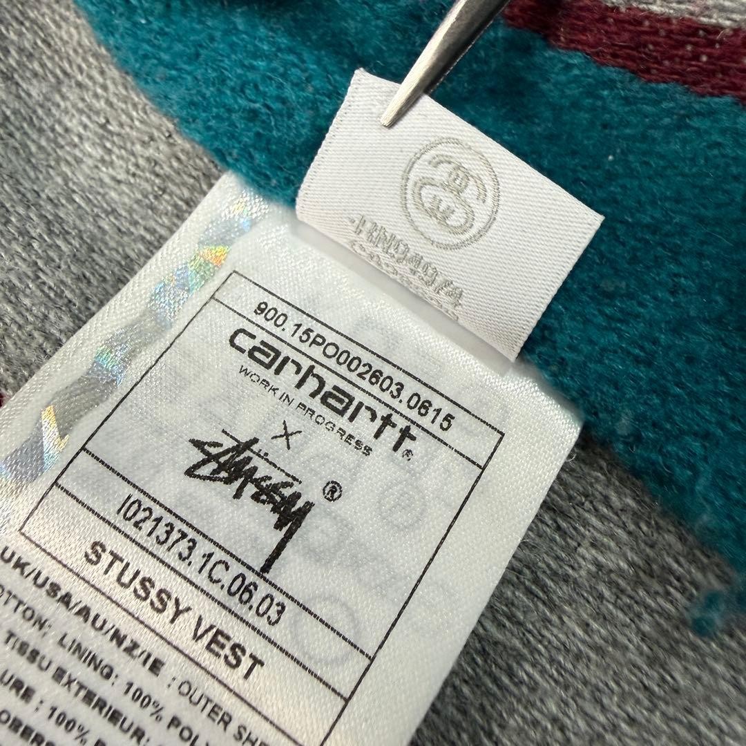 激レア■STUSSY × carhartt【M】ダックベスト 刺繍ロゴ 希少