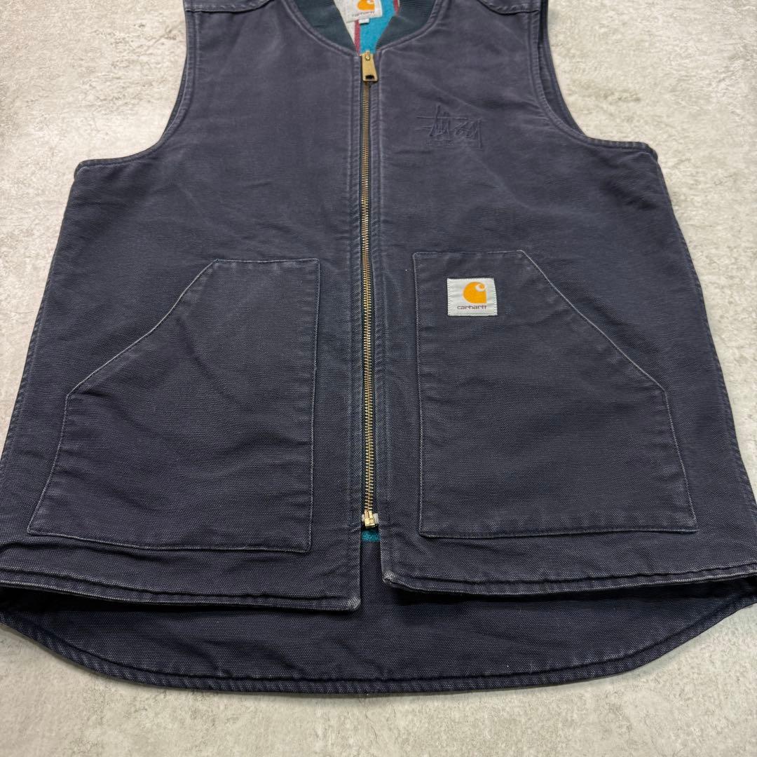 激レア■STUSSY × carhartt【M】ダックベスト 刺繍ロゴ 希少