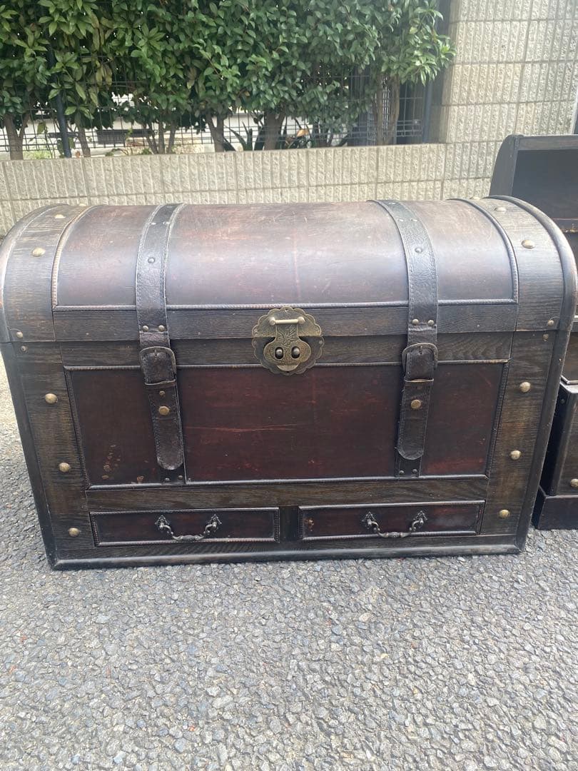 2個　木製トランクセット ダークブラウン