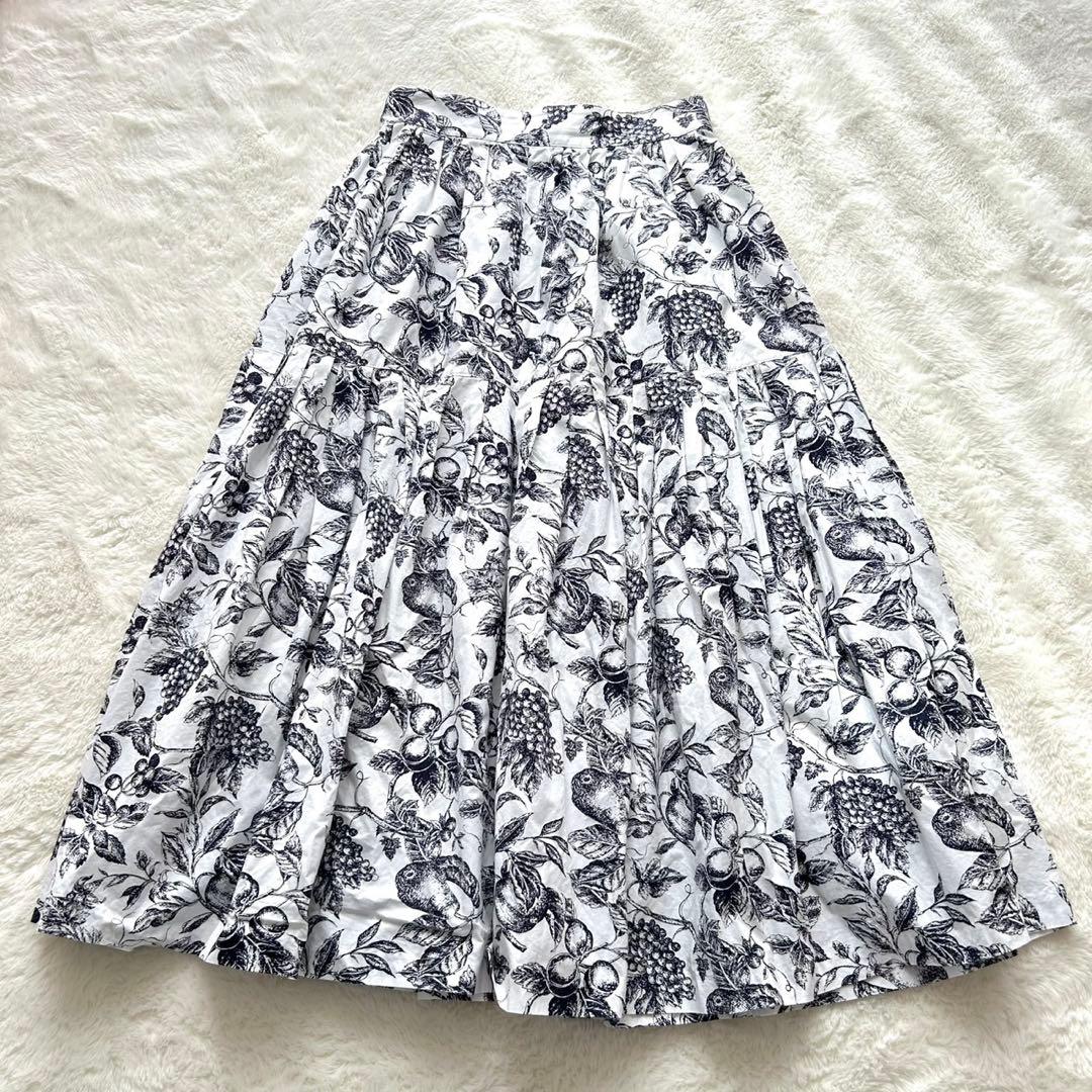 【美品】Noble ノーブル ボタニカルプリントタックスカート 36