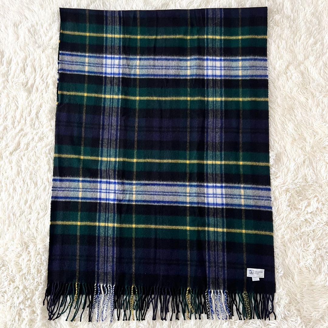 【美品】ジョンストンズ　カシミヤ ドレスゴードン チェック柄 大判ストール