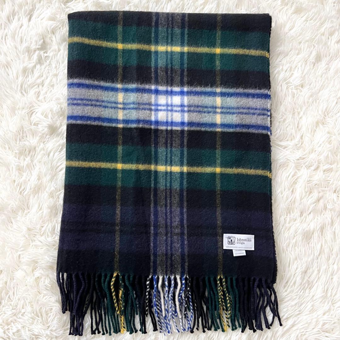 【美品】ジョンストンズ　カシミヤ ドレスゴードン チェック柄 大判ストール