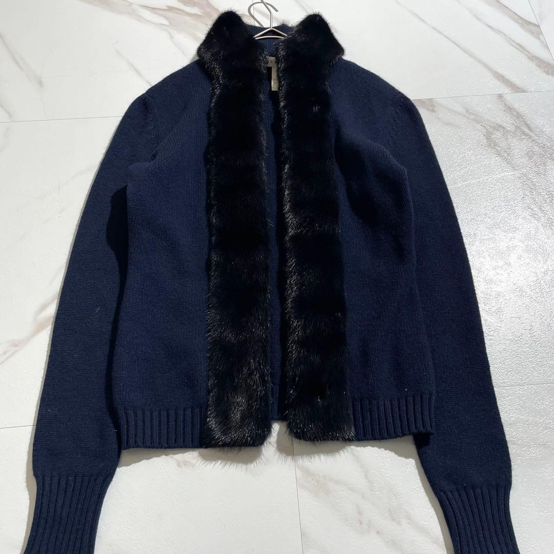 極美品✨ セリーヌ CELINE ミンク カーディガン カシミヤ素材 ネイビー