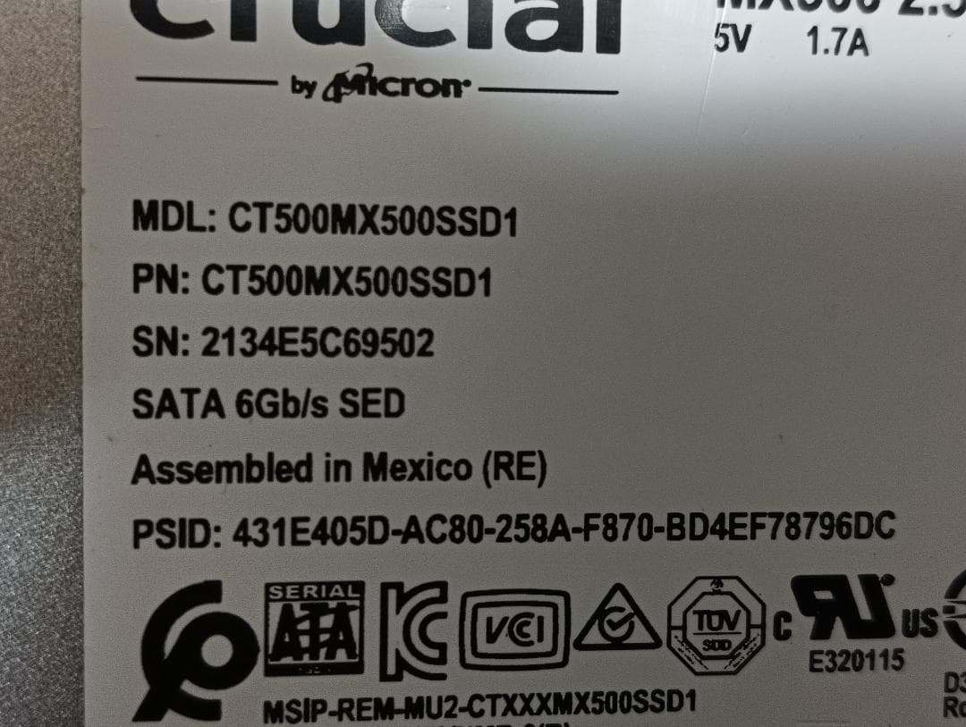 Crucial MX500 2.5インチ SSD 500GB