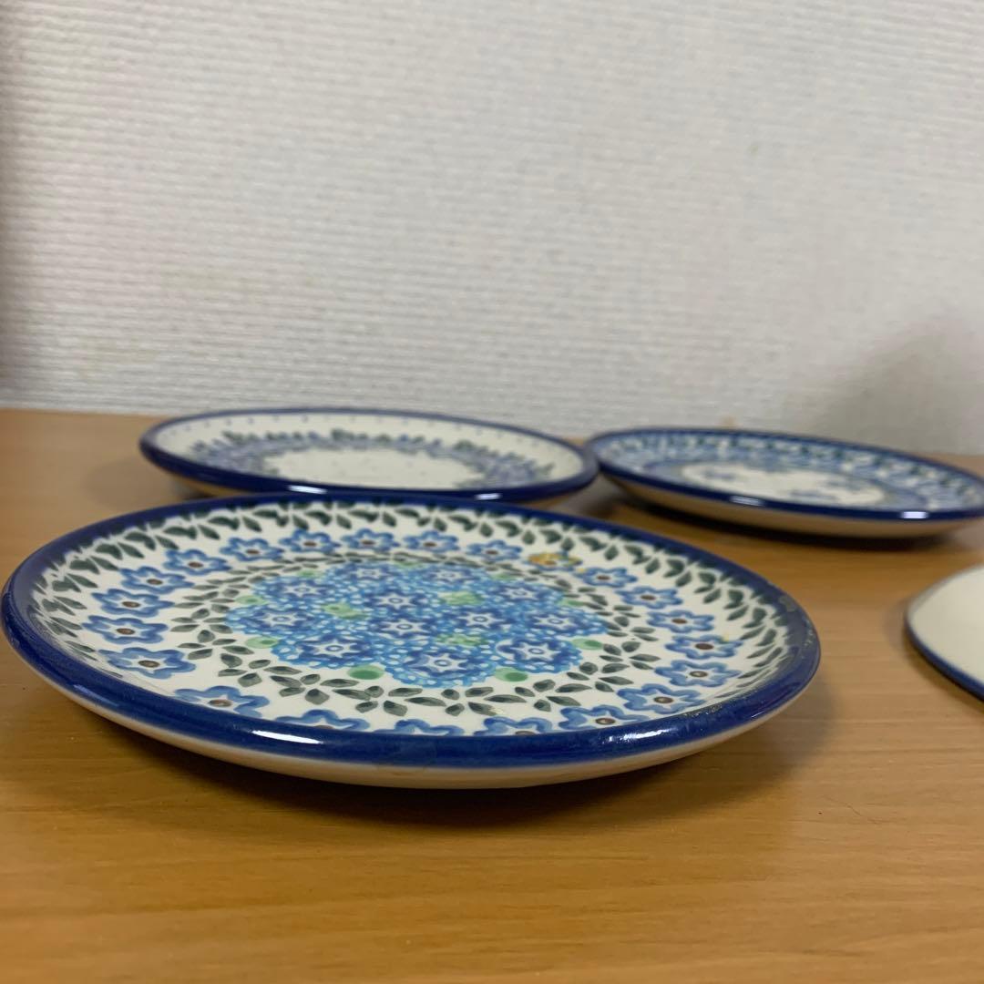 値下げ! ポーリッシュ ポーランド製 手作り皿 17センチ 4枚セット