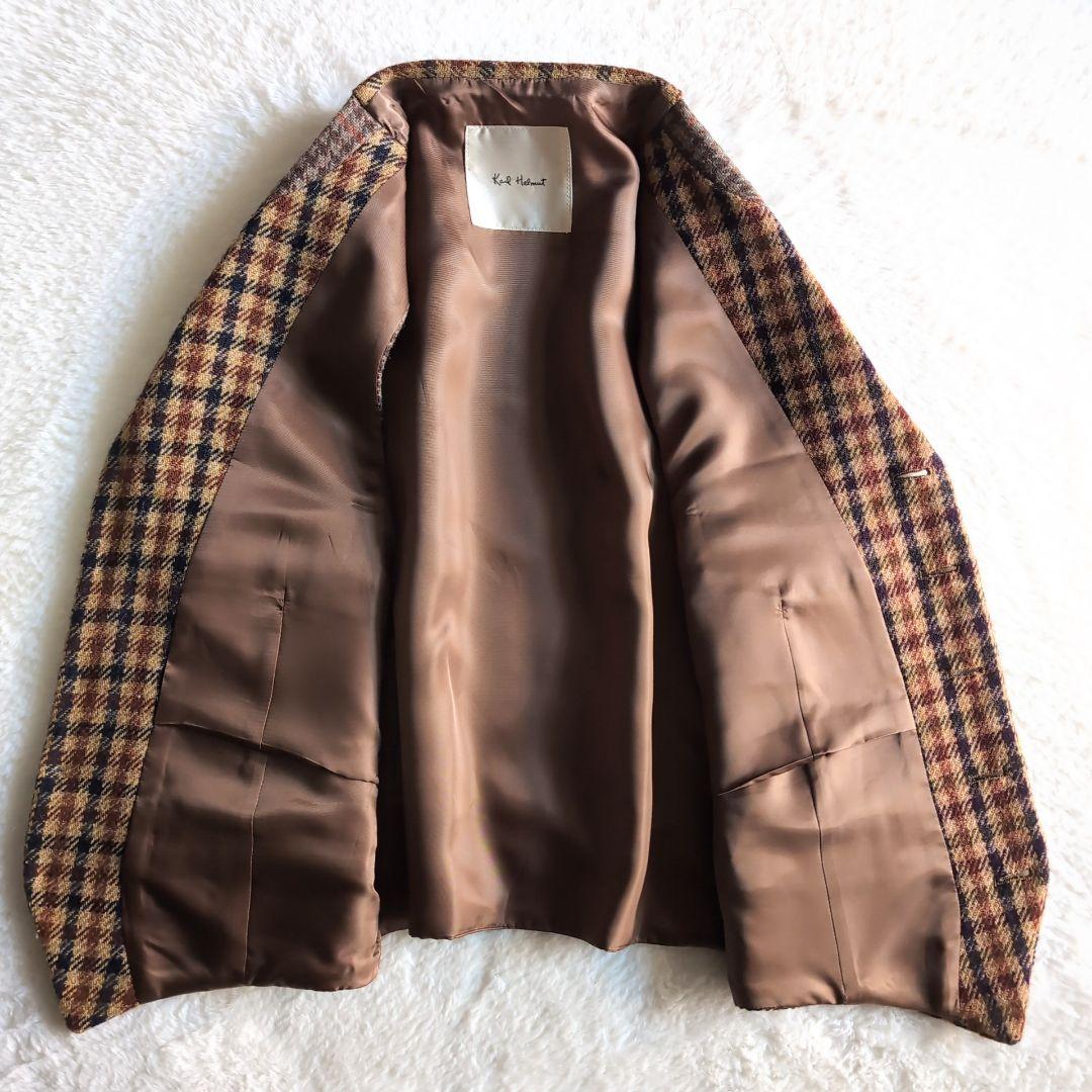 美品 カールヘルム ガングラブチェック ウール ツイード ベスト ジレ ブラウン