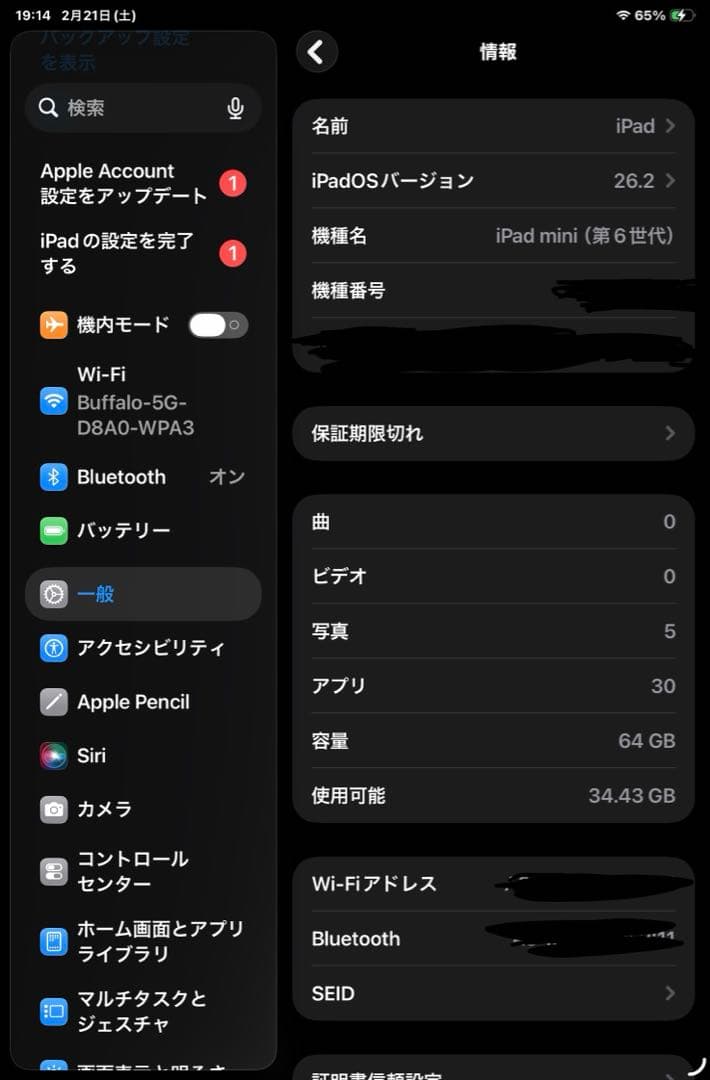 iPadmini6　64GB WiFiモデル