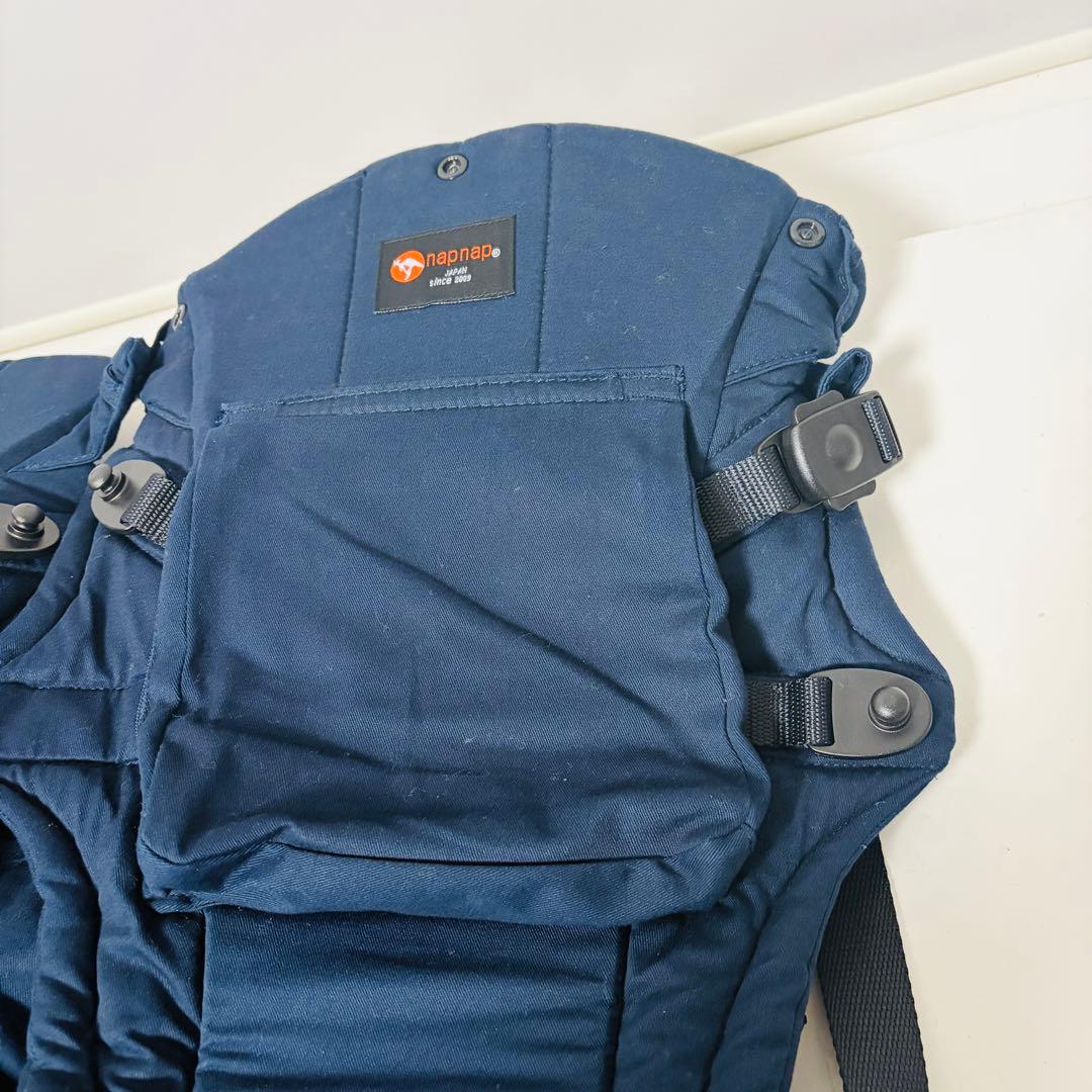 【美品】napnap 双子用抱っこひも ネイビー 収納バッグ付き