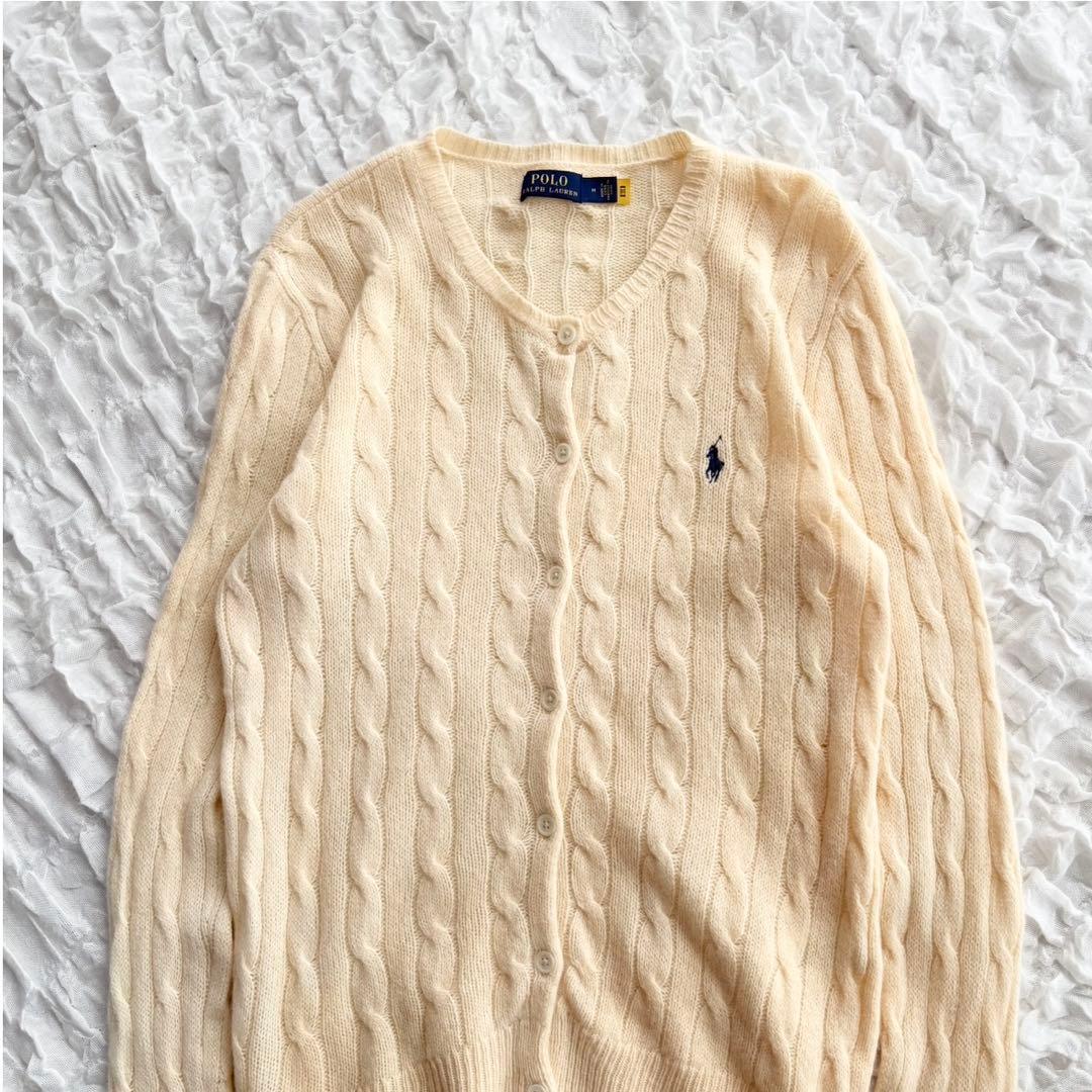 【美品】 ポロラルフローレン カシミヤ混ケーブルニットカーディガン カシミヤ混
