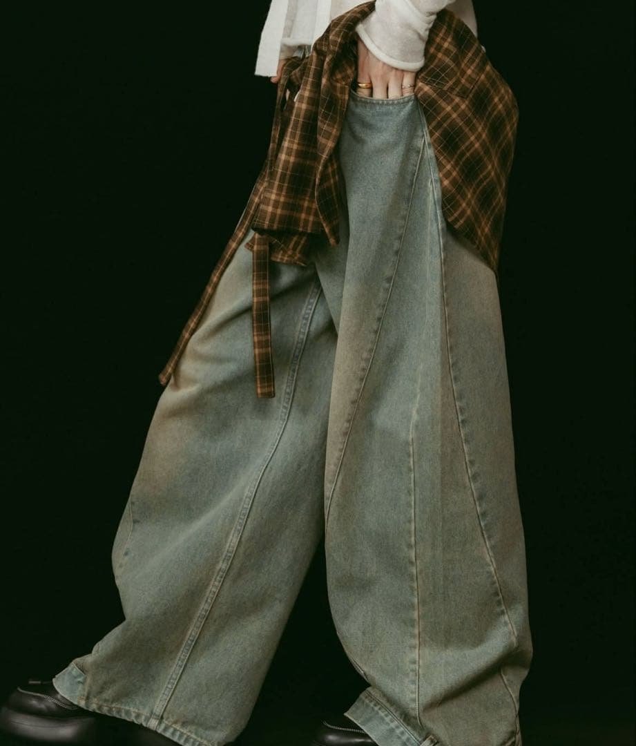 パンツ Knuth Marf/shirt wrap denim pants/blue