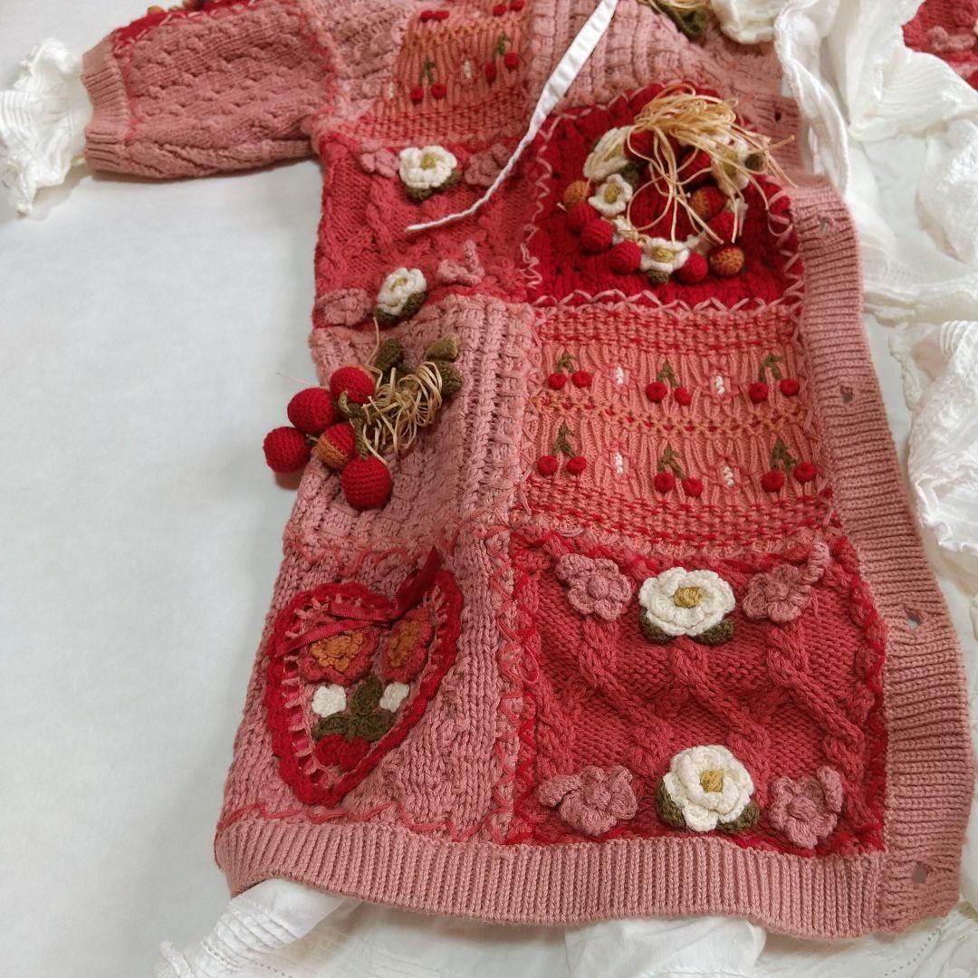 ピンクハウス 花柄刺繍モチーフ付きピンク系半袖カーディガン