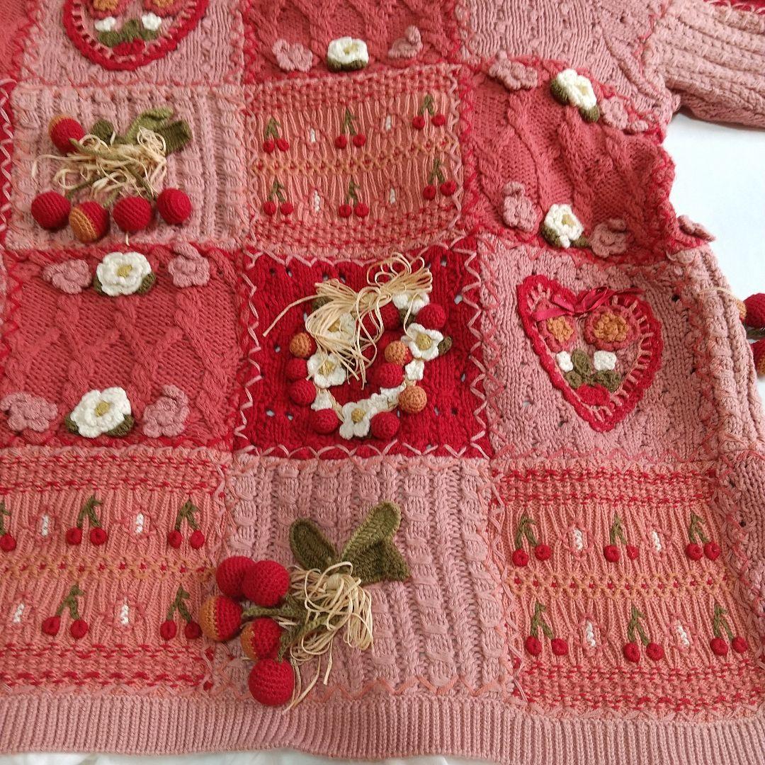 ピンクハウス 花柄刺繍モチーフ付きピンク系半袖カーディガン