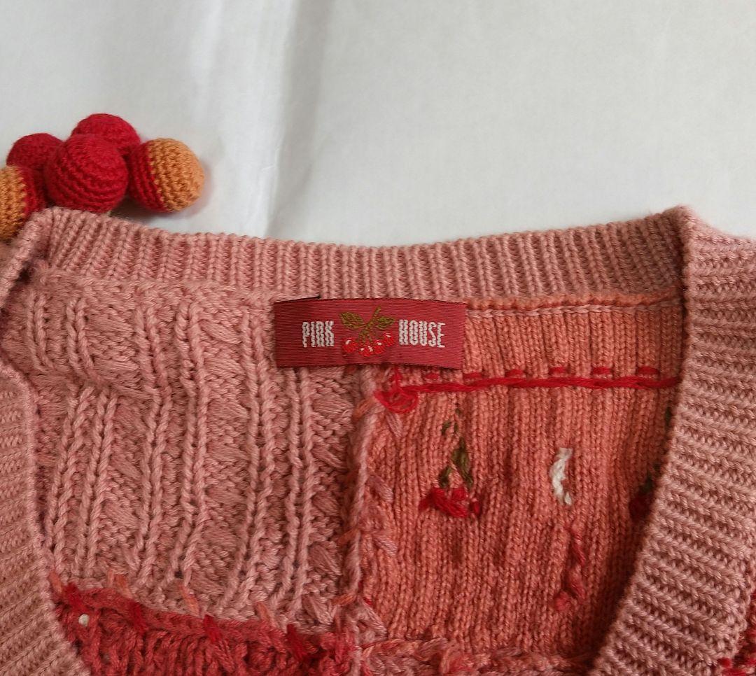 ピンクハウス 花柄刺繍モチーフ付きピンク系半袖カーディガン