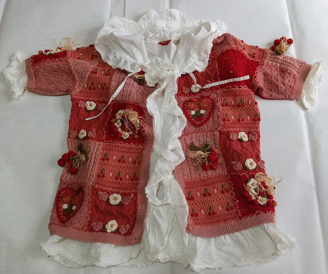 ピンクハウス 花柄刺繍モチーフ付きピンク系半袖カーディガン