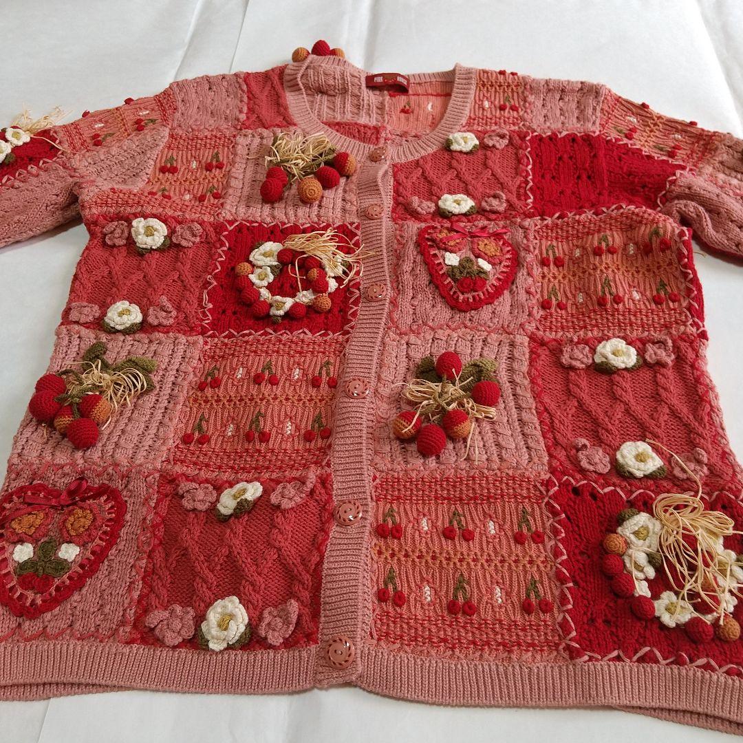 ピンクハウス 花柄刺繍モチーフ付きピンク系半袖カーディガン