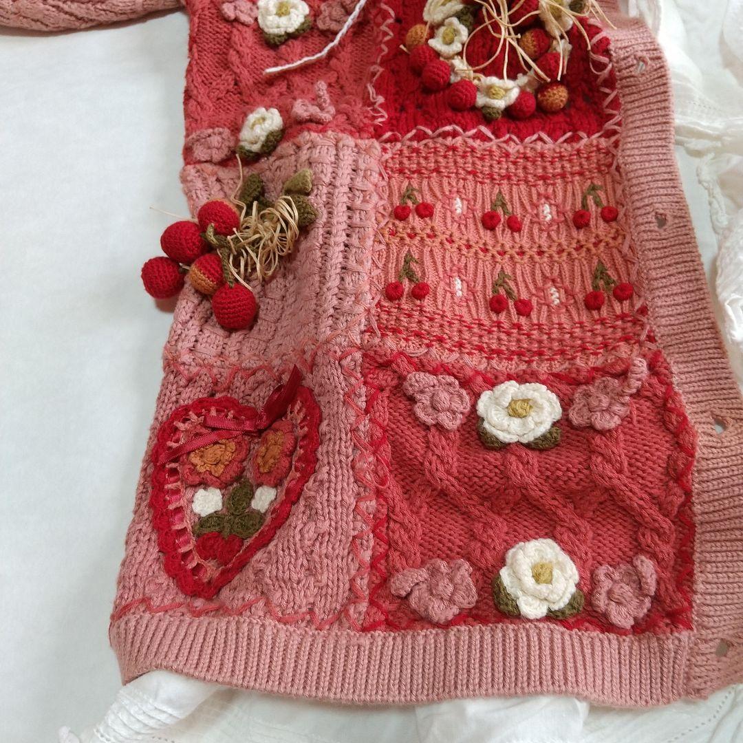 ピンクハウス 花柄刺繍モチーフ付きピンク系半袖カーディガン