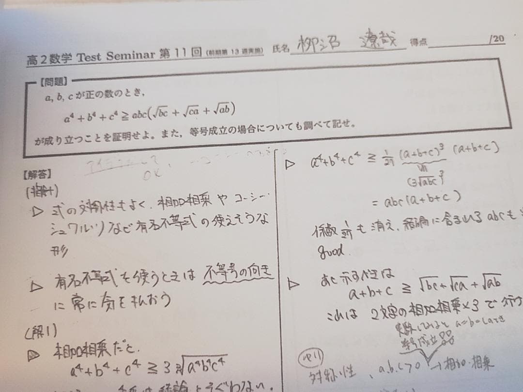 鉄緑会　数学実戦講座　テストセミナー　栁沼先生　駿台　河合塾　東進　SEG