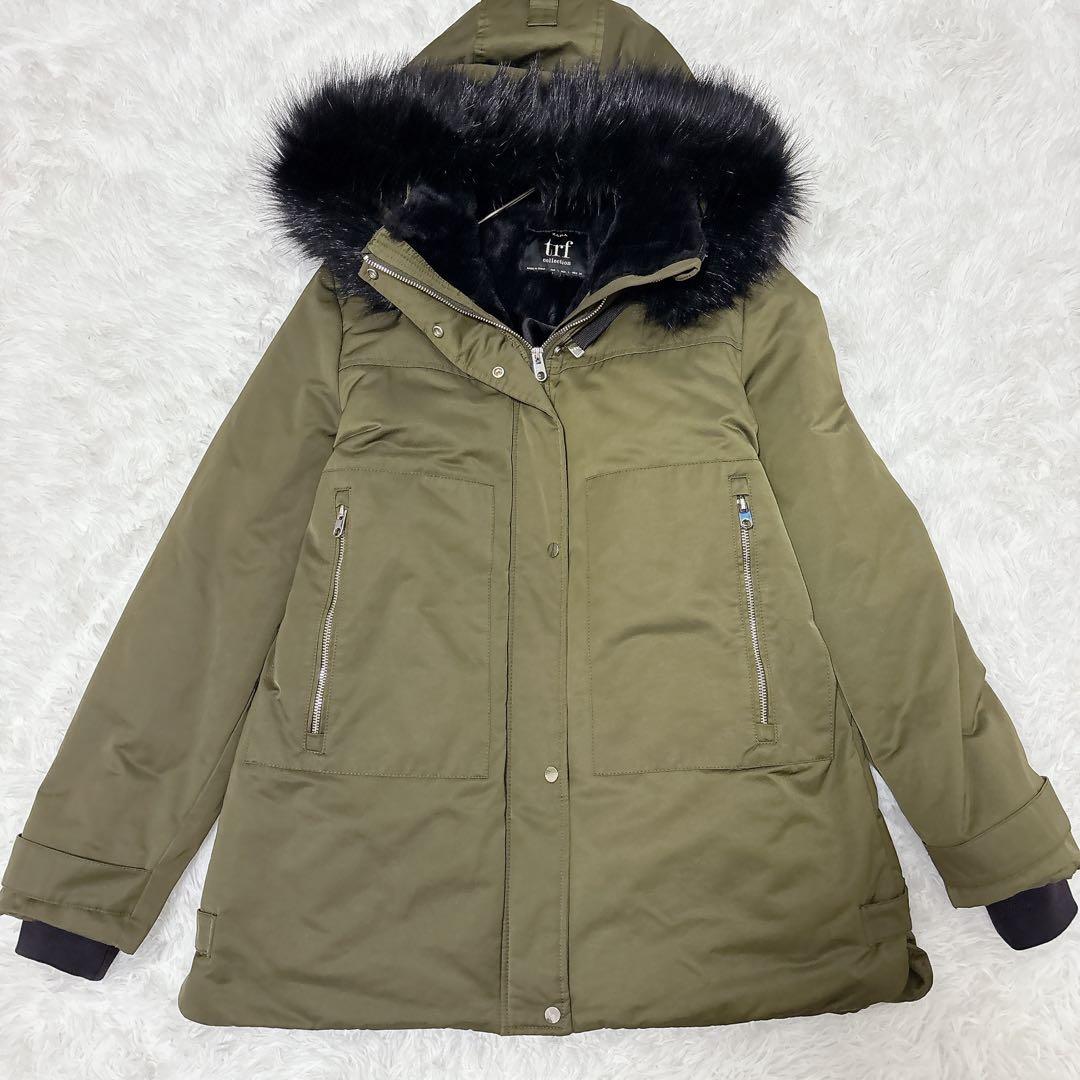 ✨美品✨ZARA TRF ファー付きモッズコート 裏ボア 2way 防寒 カーキ
