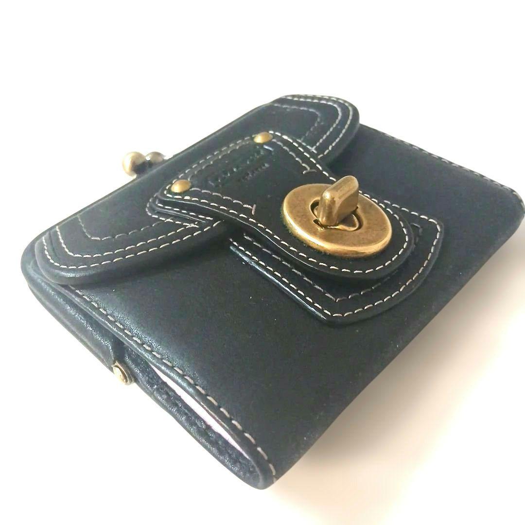 がま口 COACH コーチ レザー 黒 ブラック 折り財布