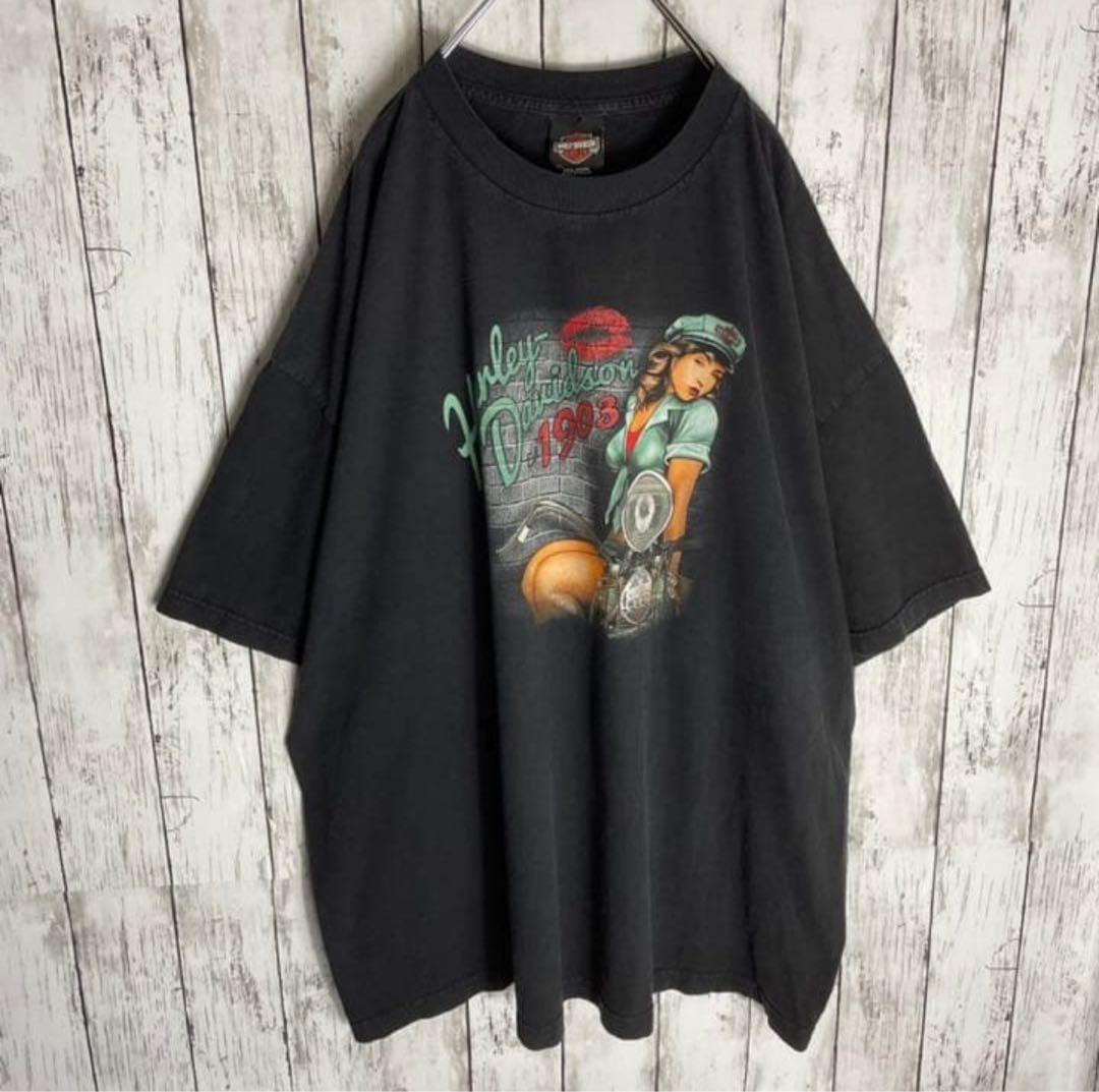 激レア【ハーレーダビッドソン】tシャツ セクシーガール イーグル 3XL 古着