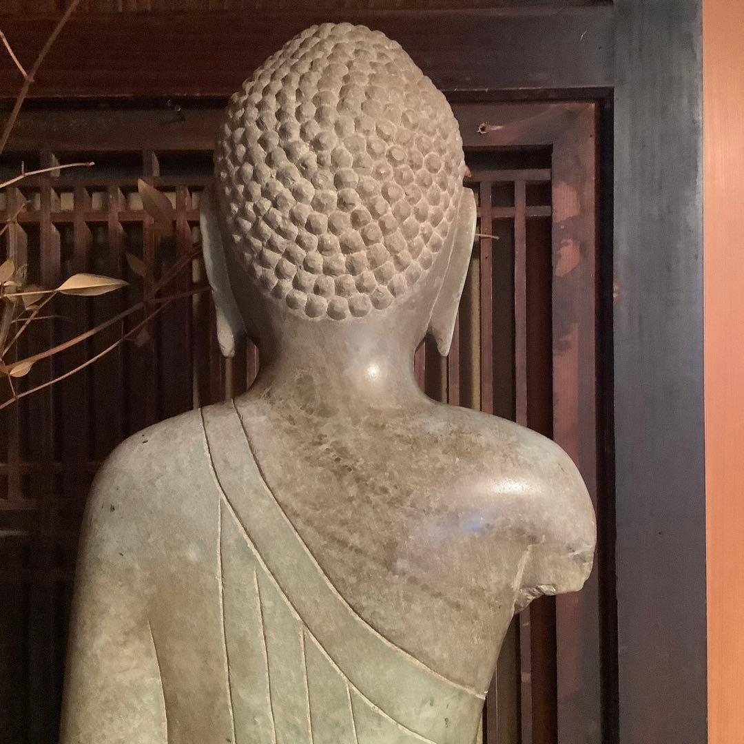 北魏・石仏「阿弥陀如来立像」南北朝時代・北斎・中国古代緑玉・隋極上青石細工彫刻