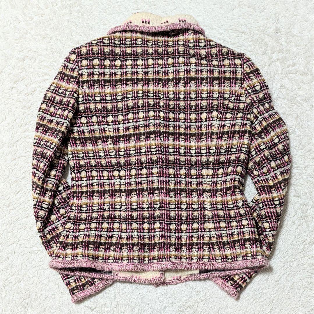 美品◎Rene モヘヤアンゴラ混 ツィードジャケット TISSUE社 M ピンク