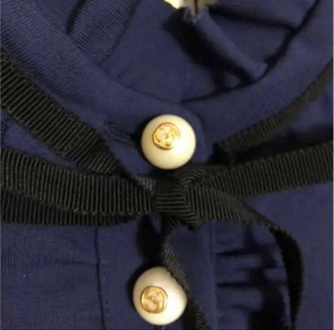 GUCCI フェイルボタンリボンフリルワンピース Mサイズ ネイビー