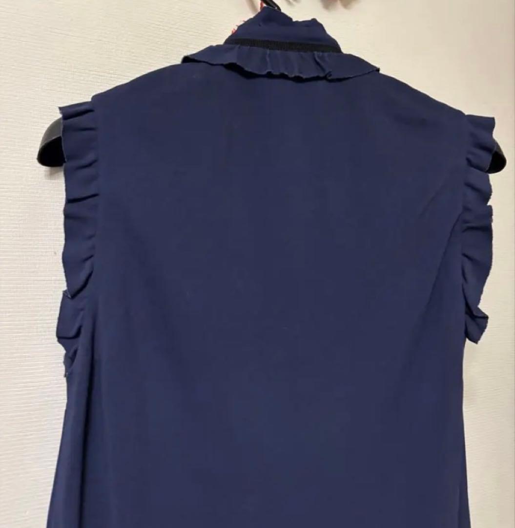 GUCCI フェイルボタンリボンフリルワンピース Mサイズ ネイビー