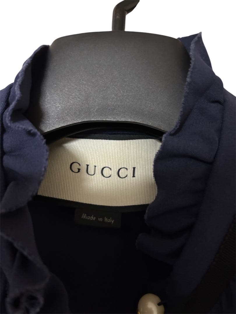 GUCCI フェイルボタンリボンフリルワンピース Mサイズ ネイビー