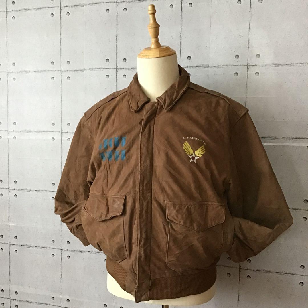 【希少】80s ビンテージ A-2 レザー フライトジャケット 爆弾 ペイント