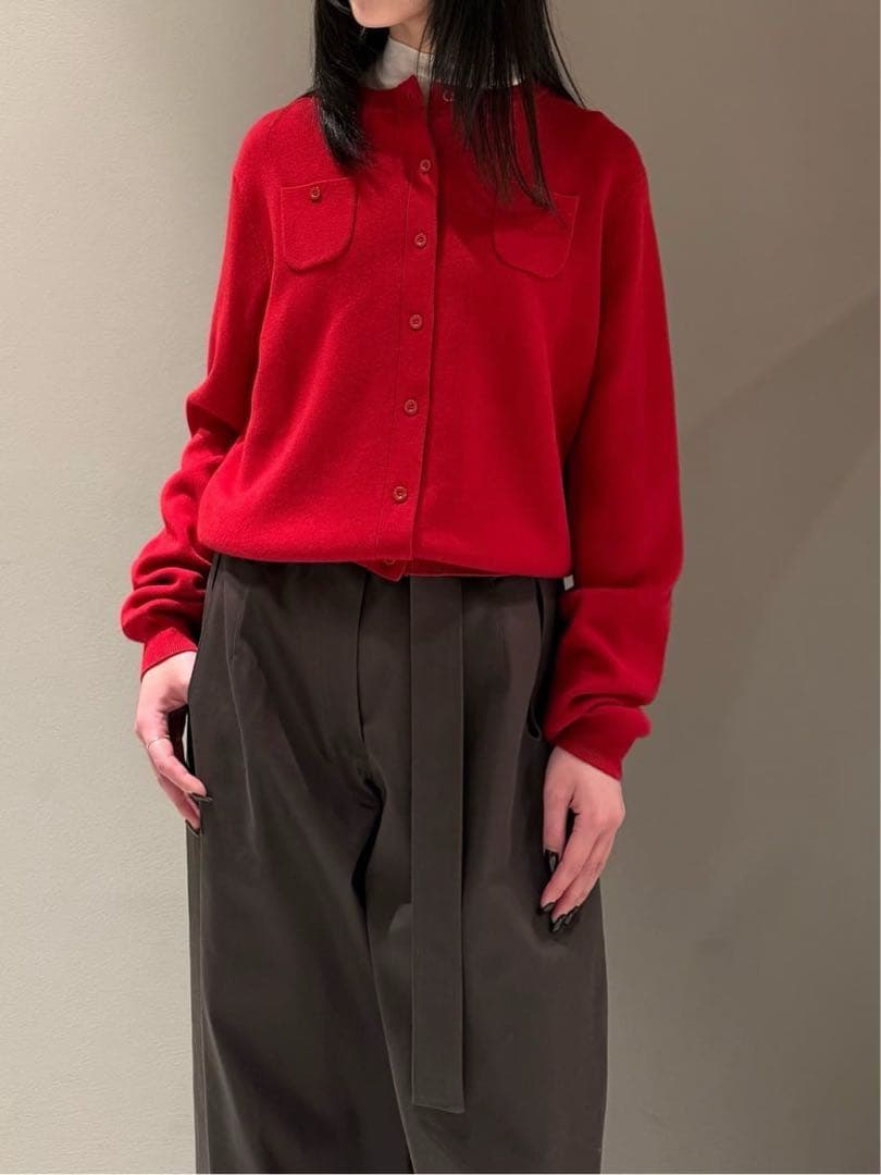 【確実正規品】CABaN コットンカシミヤクルーネックカーディガン レッド