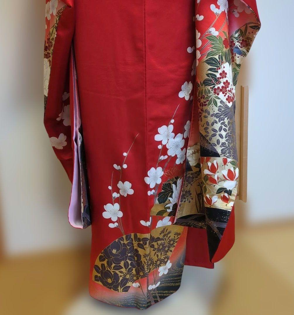 【振袖】　成人式　卒業式袴　披露宴　正絹　赤色 　花柄　 小柄な方に　人気色