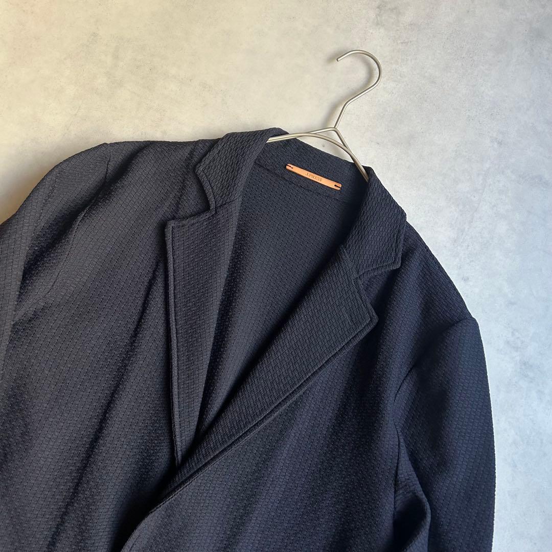 美品 ジェイプレス バケット編みニットジャケット シングル 2B レザータグ