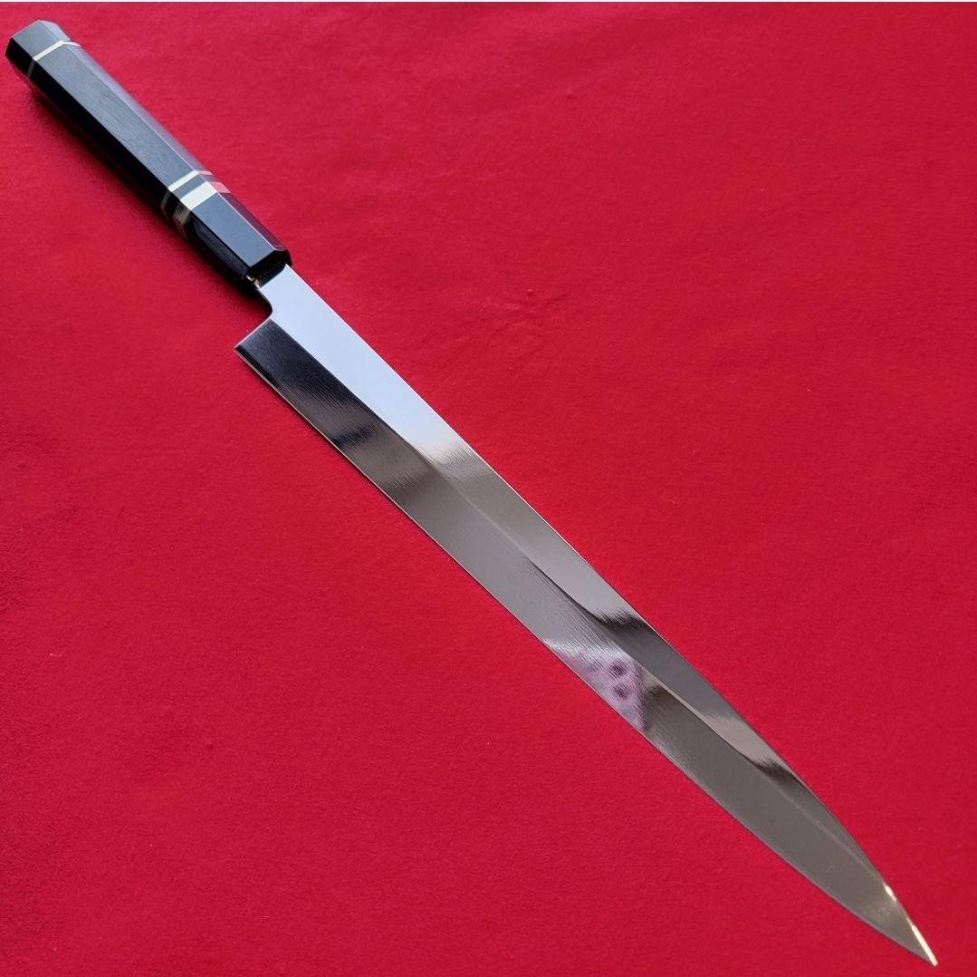 鞘付 尺寸300mm V金10号 鏡面仕上げ 本焼 柳刃包丁 刺身 黒壇