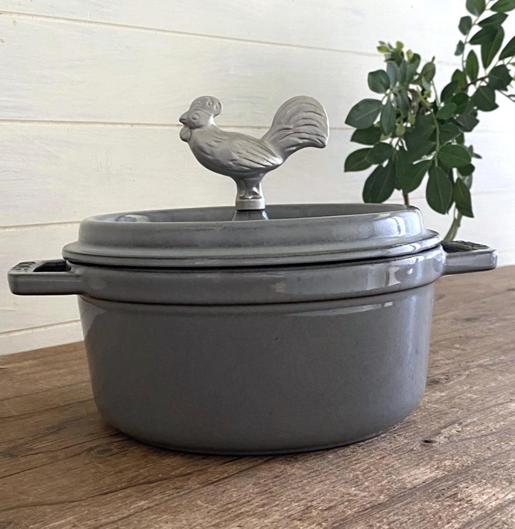 STAUB 18cm 両手鍋 アニマルノブ チキン グレー