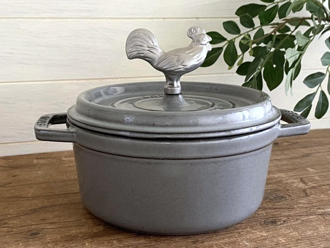 STAUB 18cm 両手鍋 アニマルノブ チキン グレー