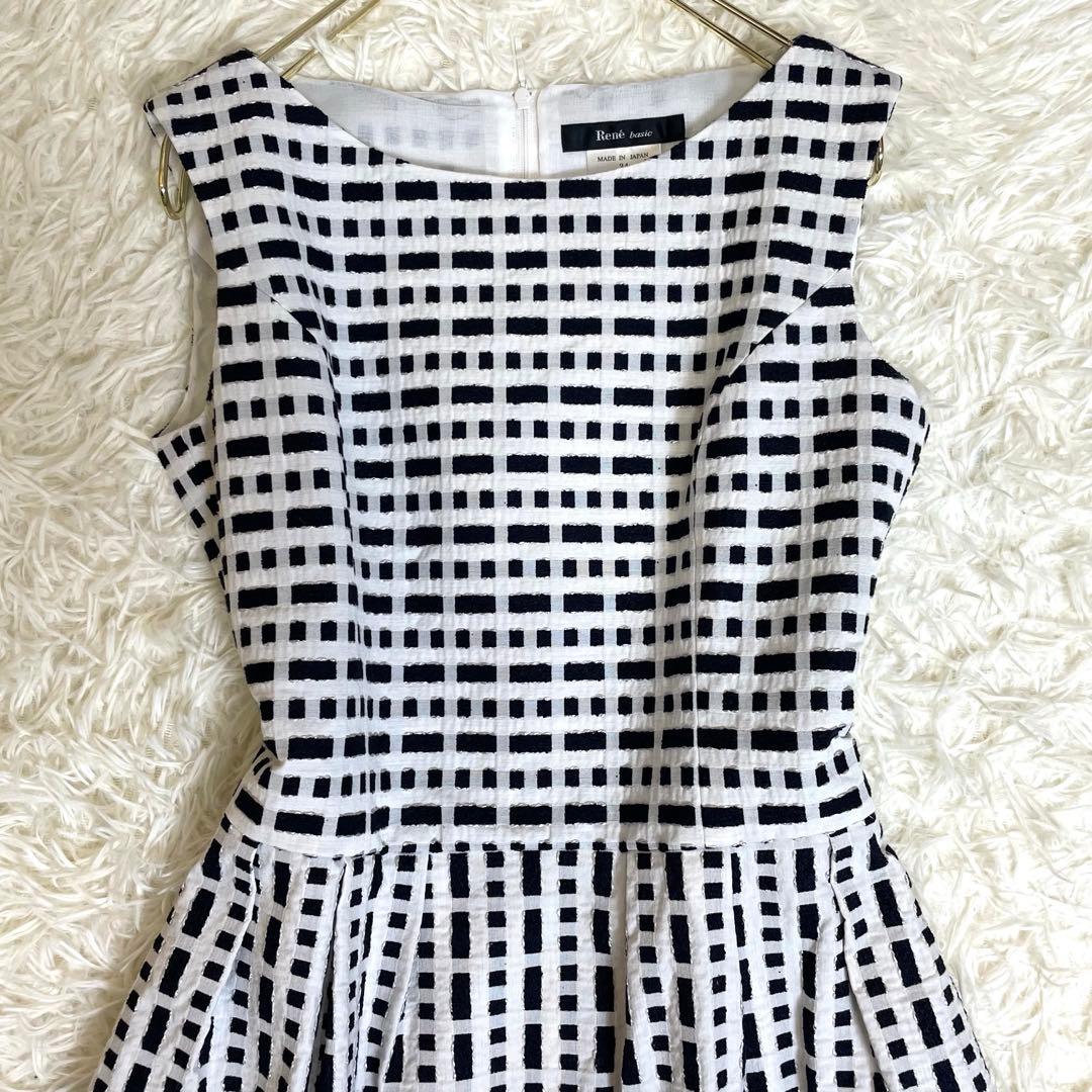 美品✨️ ルネ ひざ丈ワンピース チェック ホワイト34