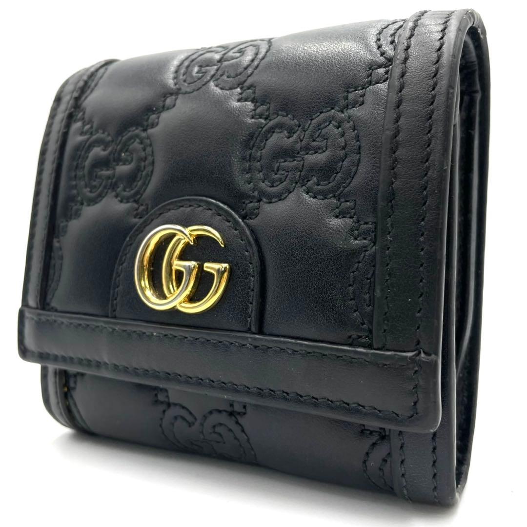 極美品● グッチ 折り財布 二つ折り GG マトラッセ ブラック レザー