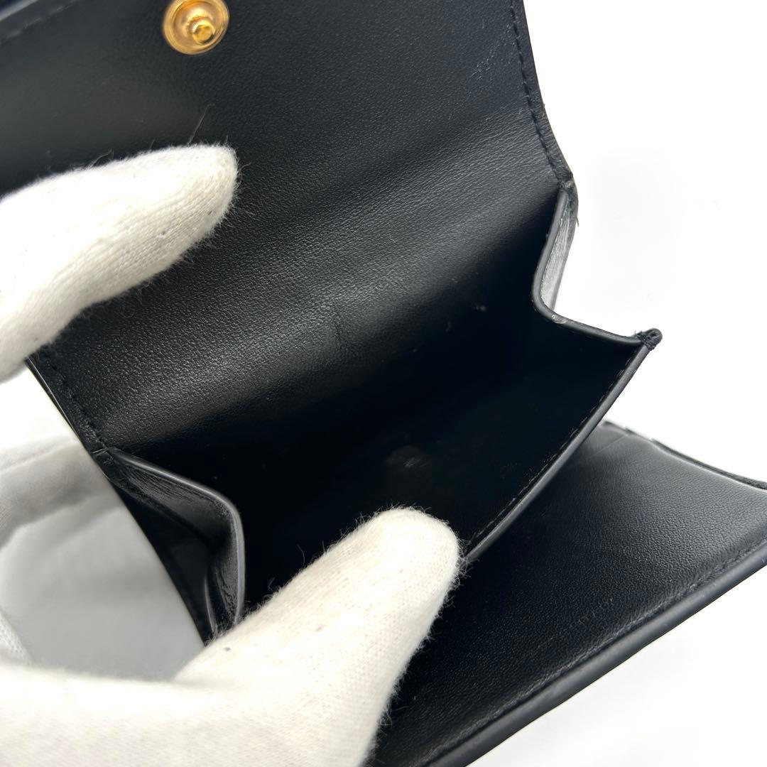 【美品】セリーヌ スモール フラップ ウォレット 三つ折り財布 レザー 黒