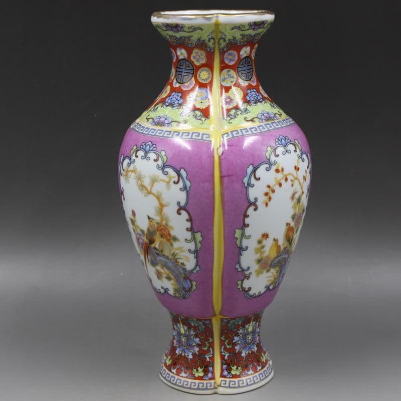 大清雍正蒔金琺瑯彩花鳥花口瓶 景徳鎮 陶磁器 装飾品 現代工芸品 美術品 置物