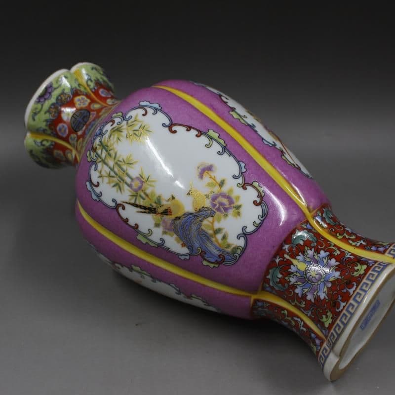 大清雍正蒔金琺瑯彩花鳥花口瓶 景徳鎮 陶磁器 装飾品 現代工芸品 美術品 置物