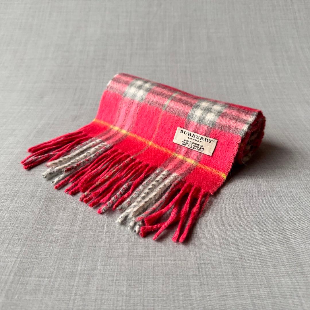 極美品 BURBERRY LONDON イングランド製 カシミヤマフラー ピンク