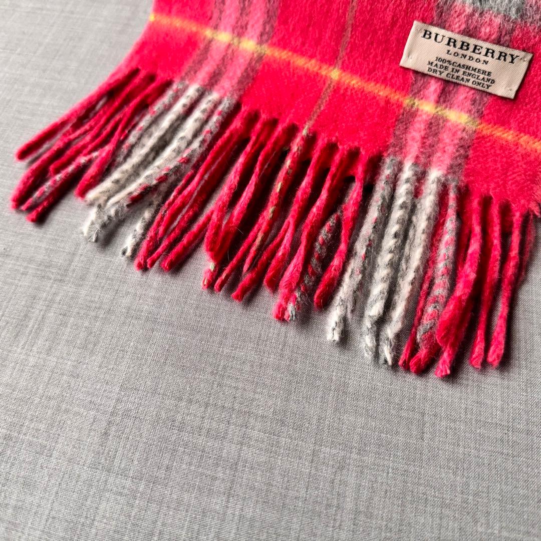 極美品 BURBERRY LONDON イングランド製 カシミヤマフラー ピンク
