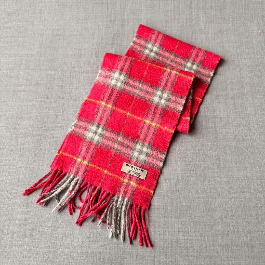 極美品 BURBERRY LONDON イングランド製 カシミヤマフラー ピンク