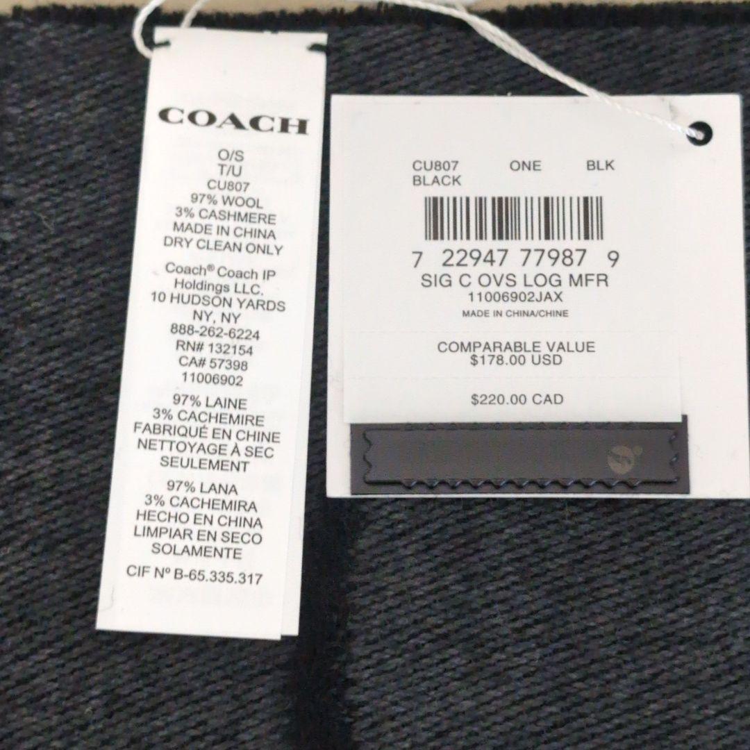 新品 COACH コーチ マフラー シグネチャー ウール ブラック 大判 ロゴ