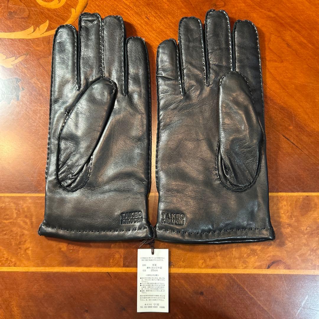 TAKEO KIKUCHI 羊革とカシミアの手袋25cmブラック、未使用タグ付