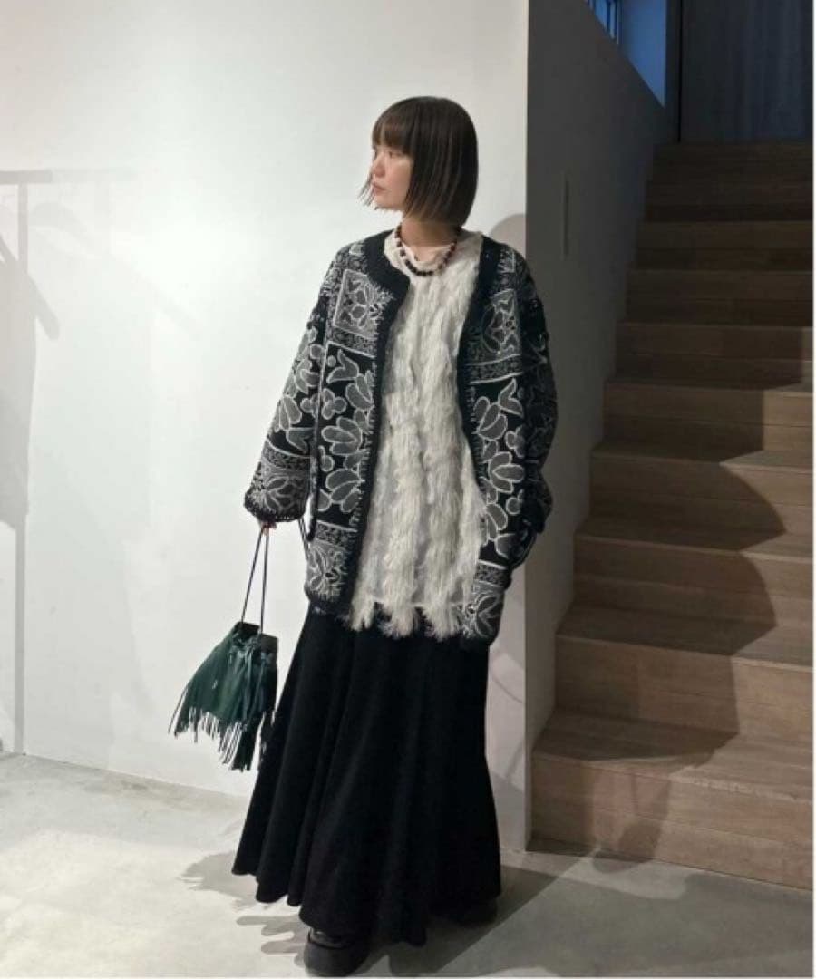 Ameri RUG PATTERN KNIT JACKET ブラック